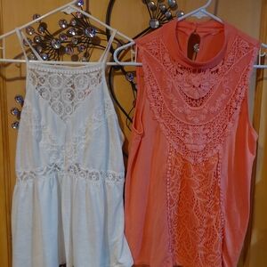 No Boundaries Coral Lace Crochet High-Neck Camisole